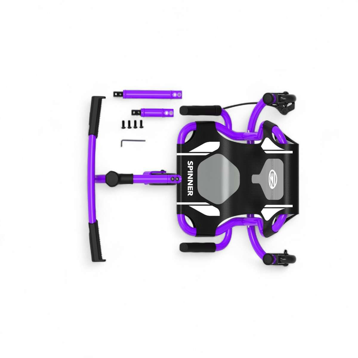 Vue de dessus du Spinner X violet avec ses deux extensions, ses poignées et la structure complète.