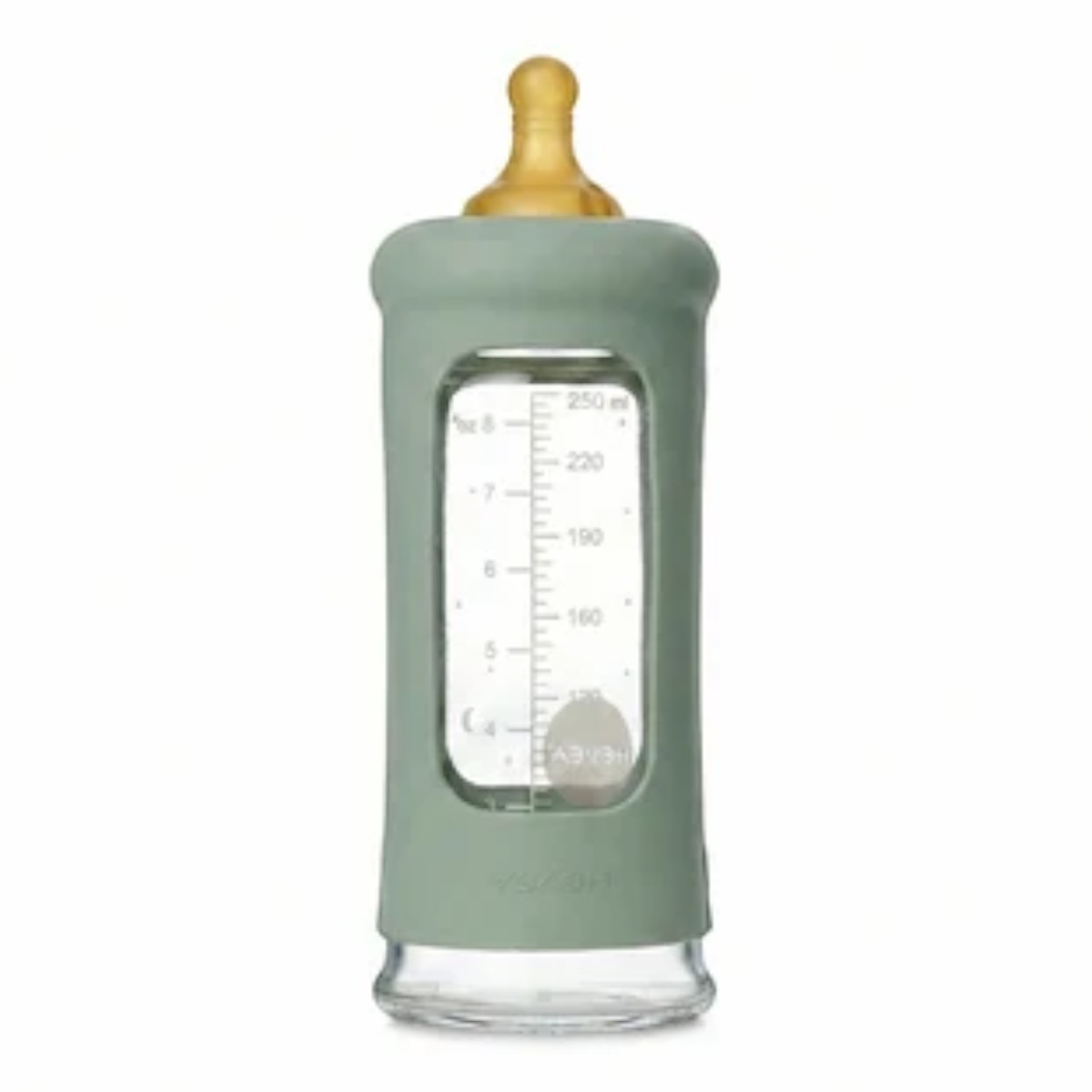 Biberon en verre borosilicaté Hevea 250 ml Seafoam Blue avec tétine, bouchon et manchon en caoutchouc naturel
