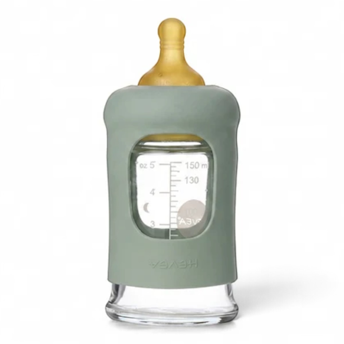 Biberon en verre borosilicaté Hevea 150 ml Seafoam Blue avec tétine, bouchon et manchon en caoutchouc naturel
