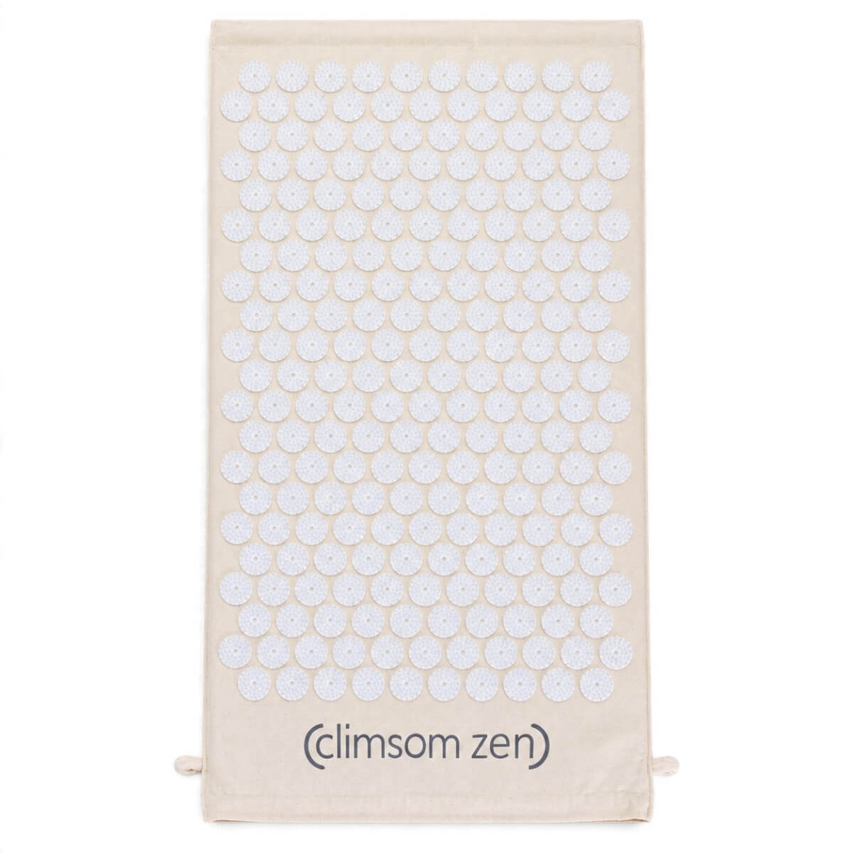 Tapis d’acupression Climsom Zen blanc, picots blancs sur housse en coton bio écru