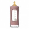 Biberon en verre borosilicaté Hevea 250 ml RoseWood avec tétine, bouchon et manchon en caoutchouc naturel