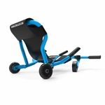Ezyroller Classic X bleu, vue arrière avec châssis ajustable et dossier en toile résistante.