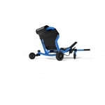 Vue arrière du EzyRoller Drifter X bleu, avec le siège renforcé et les roues arrière inclinées.