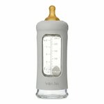 Biberon en verre borosilicaté Hevea 250 ml gorgeous grey avec tétine, bouchon et manchon en caoutchouc naturel
