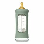 Biberon en verre borosilicaté Hevea 250 ml Seafoam Blue avec tétine, bouchon et manchon en caoutchouc naturel