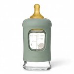 Biberon en verre borosilicaté Hevea 150 ml Seafoam Blue avec tétine, bouchon et manchon en caoutchouc naturel