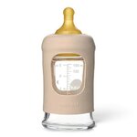 Biberon en verre borosilicaté Hevea 150 ml sand avec tétine, bouchon et manchon en caoutchouc naturel