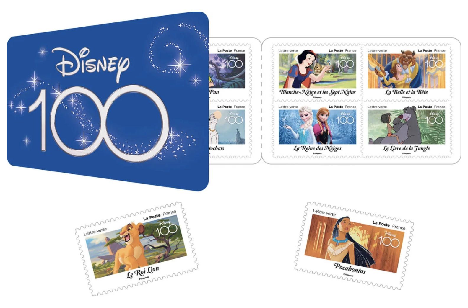 Disney 100 - Carnet de 12 timbres : 100 ans d\'histoires à partager