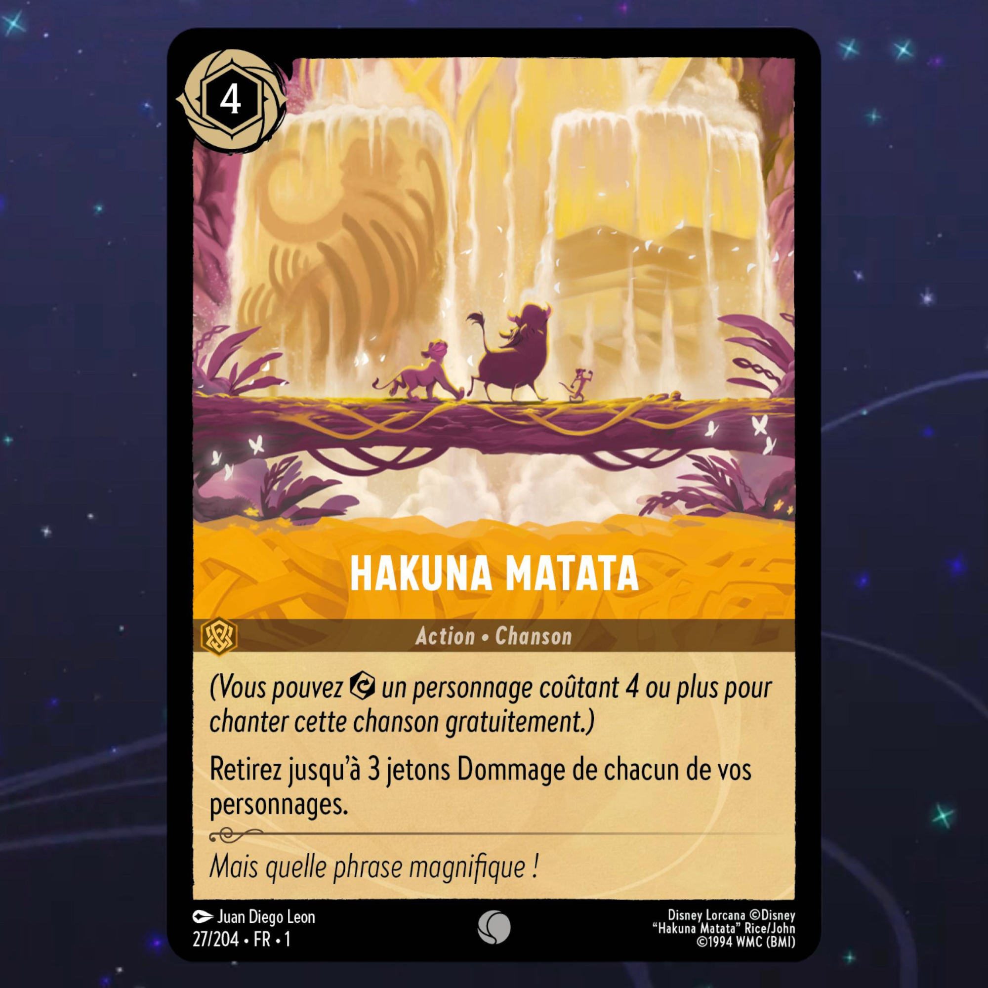 Disney Lorcana TCG : Carte "Hakuna Matata" (carte 27/204) le palais des goodies