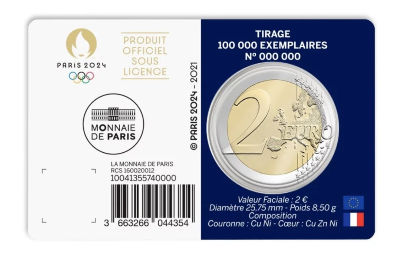 Monnaie 2€ commémorative Jeux Olympiques de Paris 2024 - Qualité BU Millésime 2021 - le Palais des Goodies