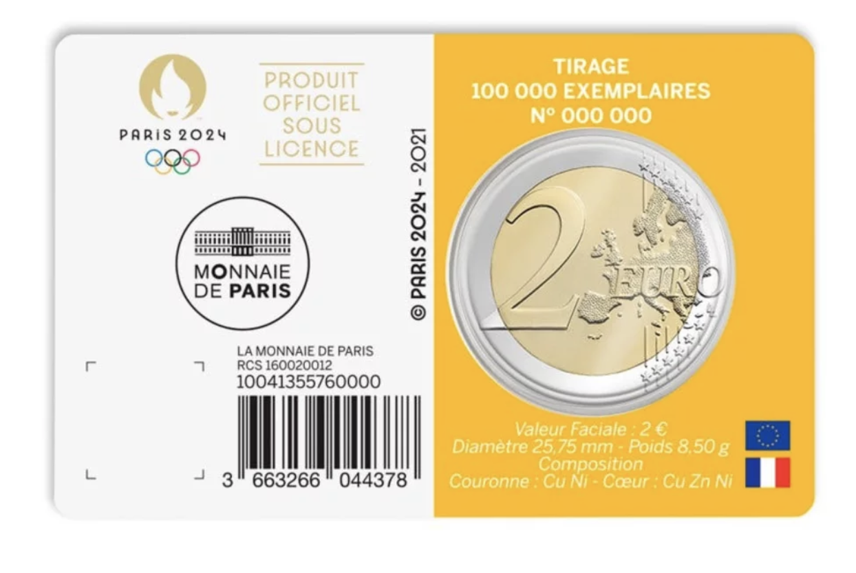Monnaie 2€ commémorative Jeux Olympiques de Paris 2024 - Qualité BU Millésime 2021 - le Palais des Goodies