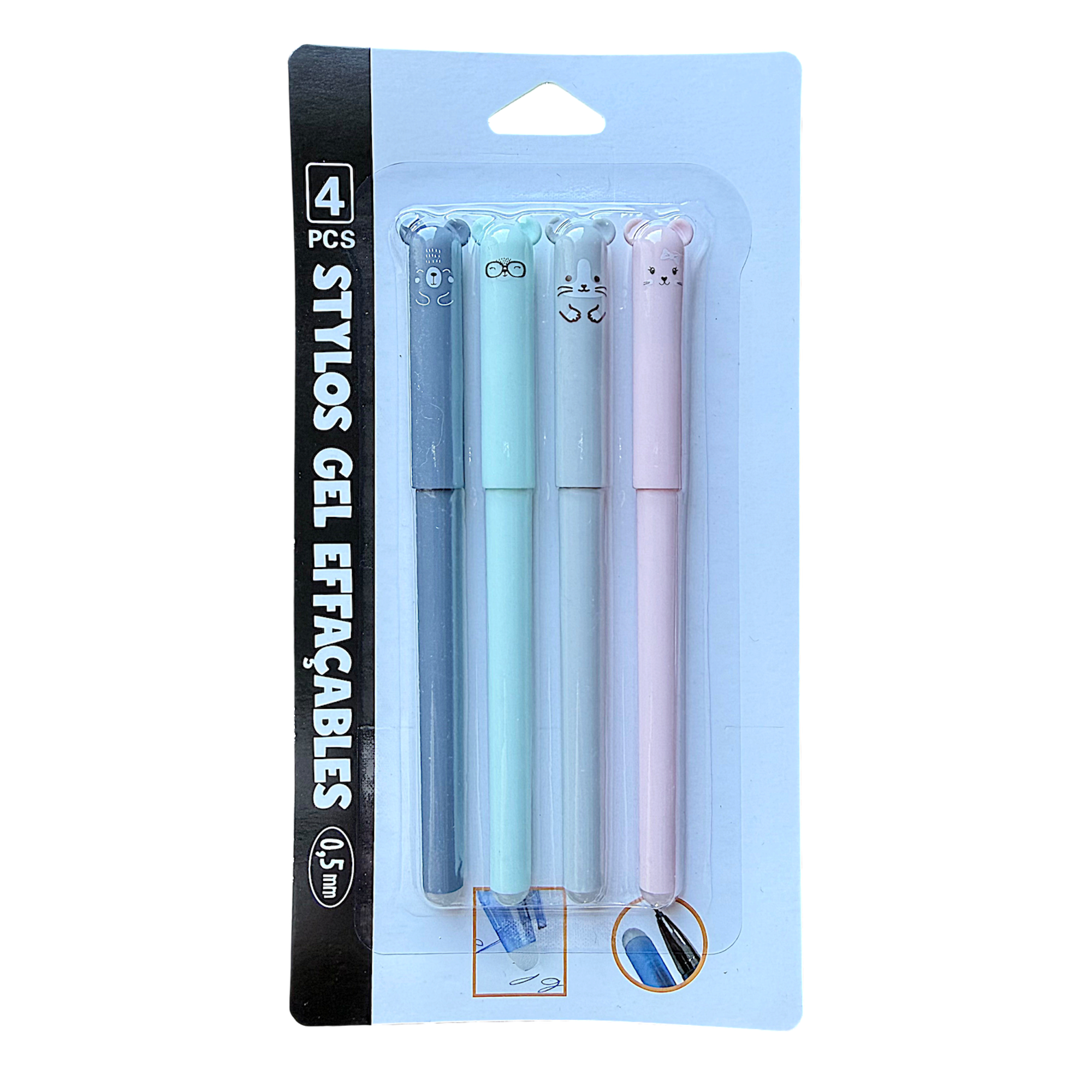Set de 4 stylos gel effaçables animaux pastel - le palais des goodies