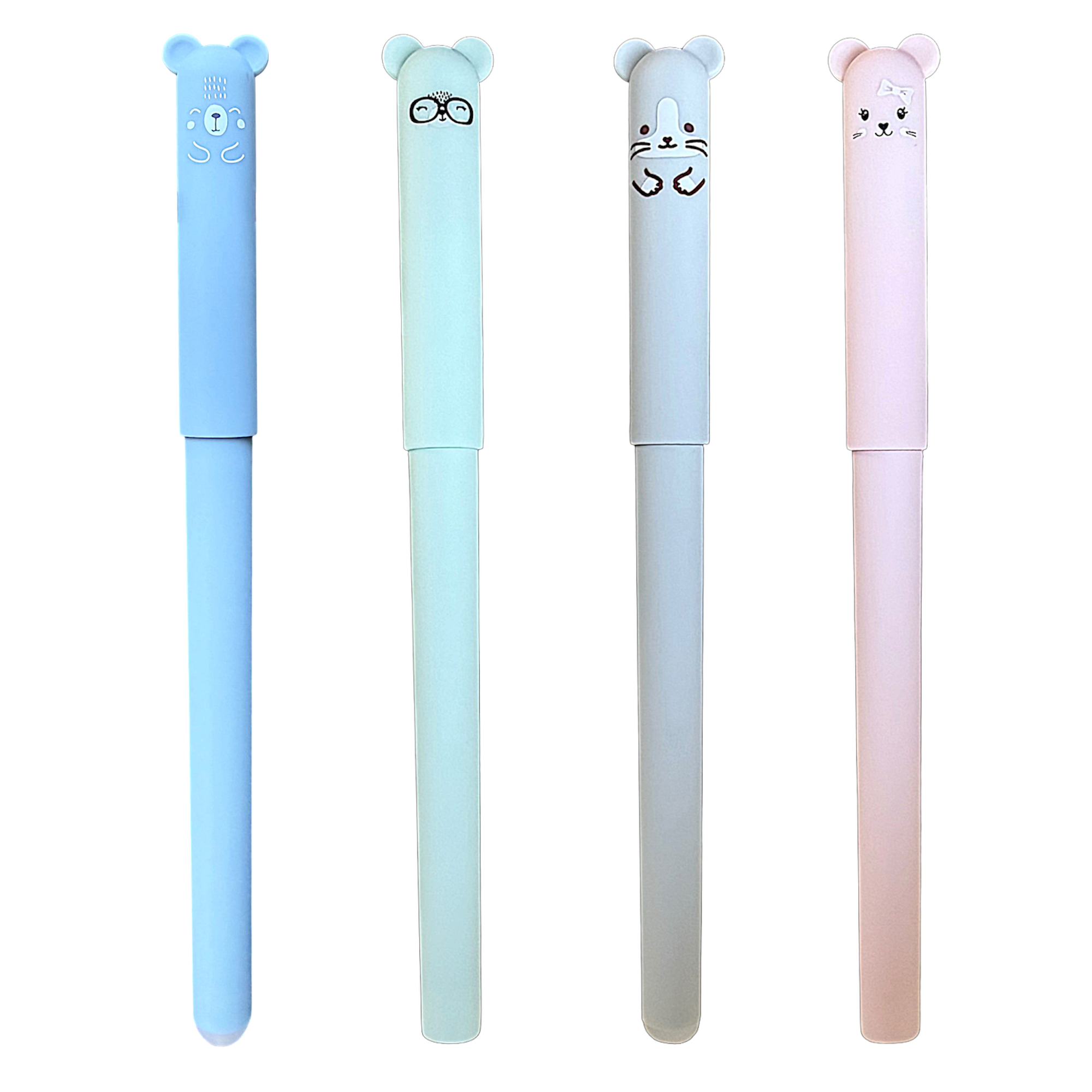 Set de 4 stylos gel effaçables animaux pastel - le palais des goodies