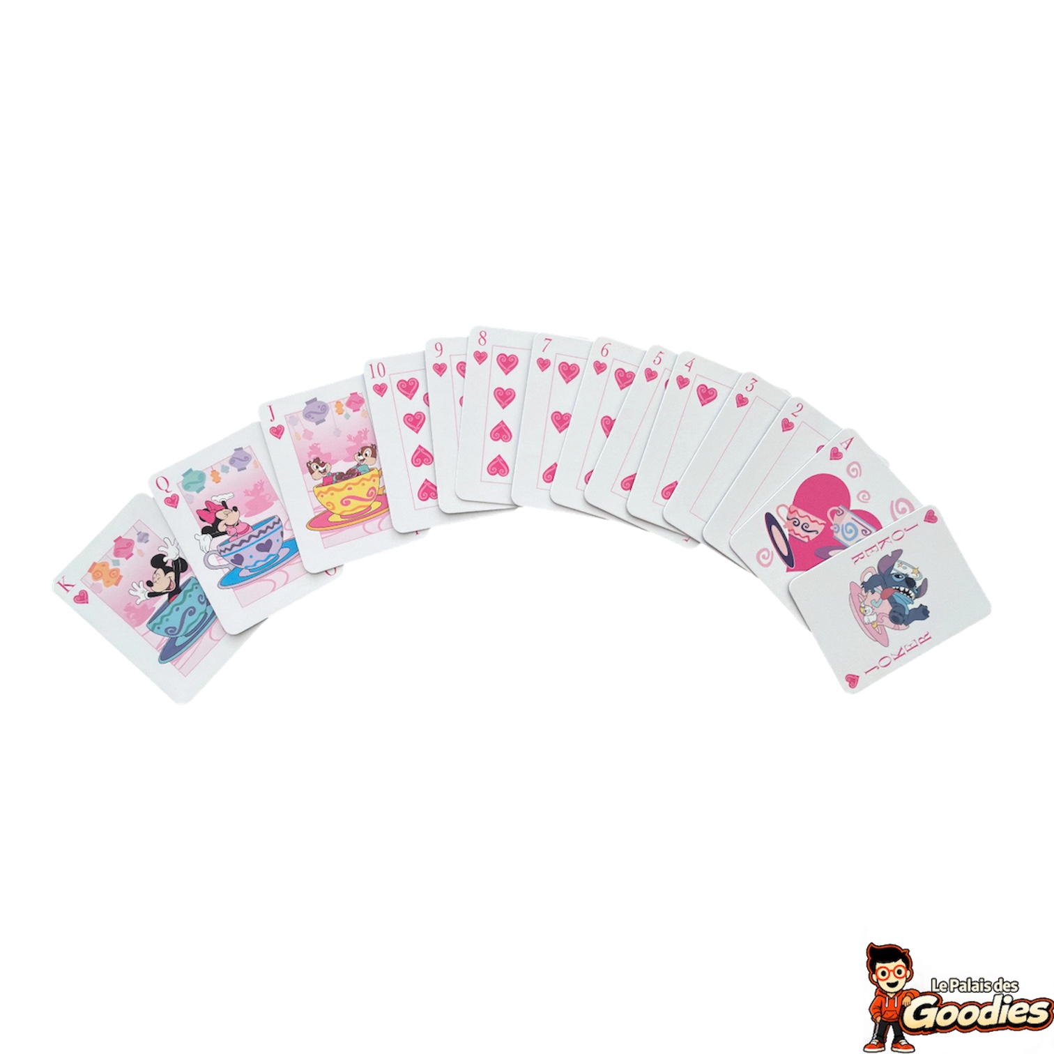 Cartes Disney roses Mickey, Minnie et Tic et Tac avec joker Stitch