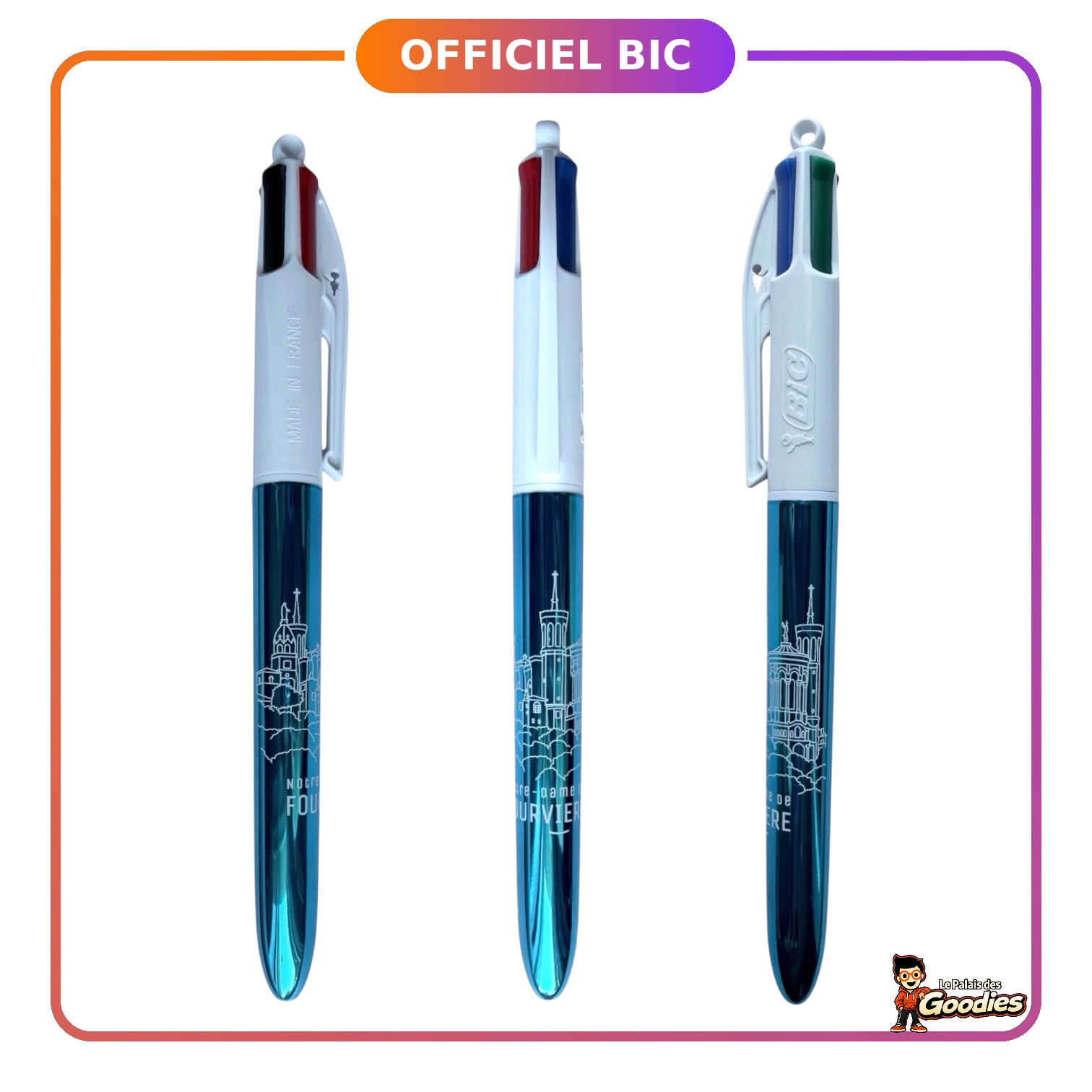 Lyon - Notre-Dame de Fourvière : Stylo BIC 4 couleurs bleu métallisé