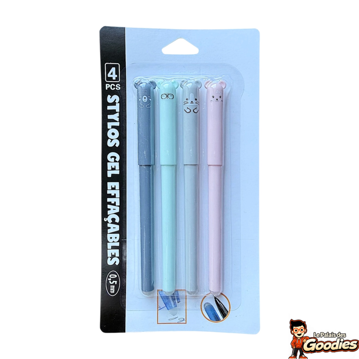Set de 4 stylos gel effaçables animaux pastel