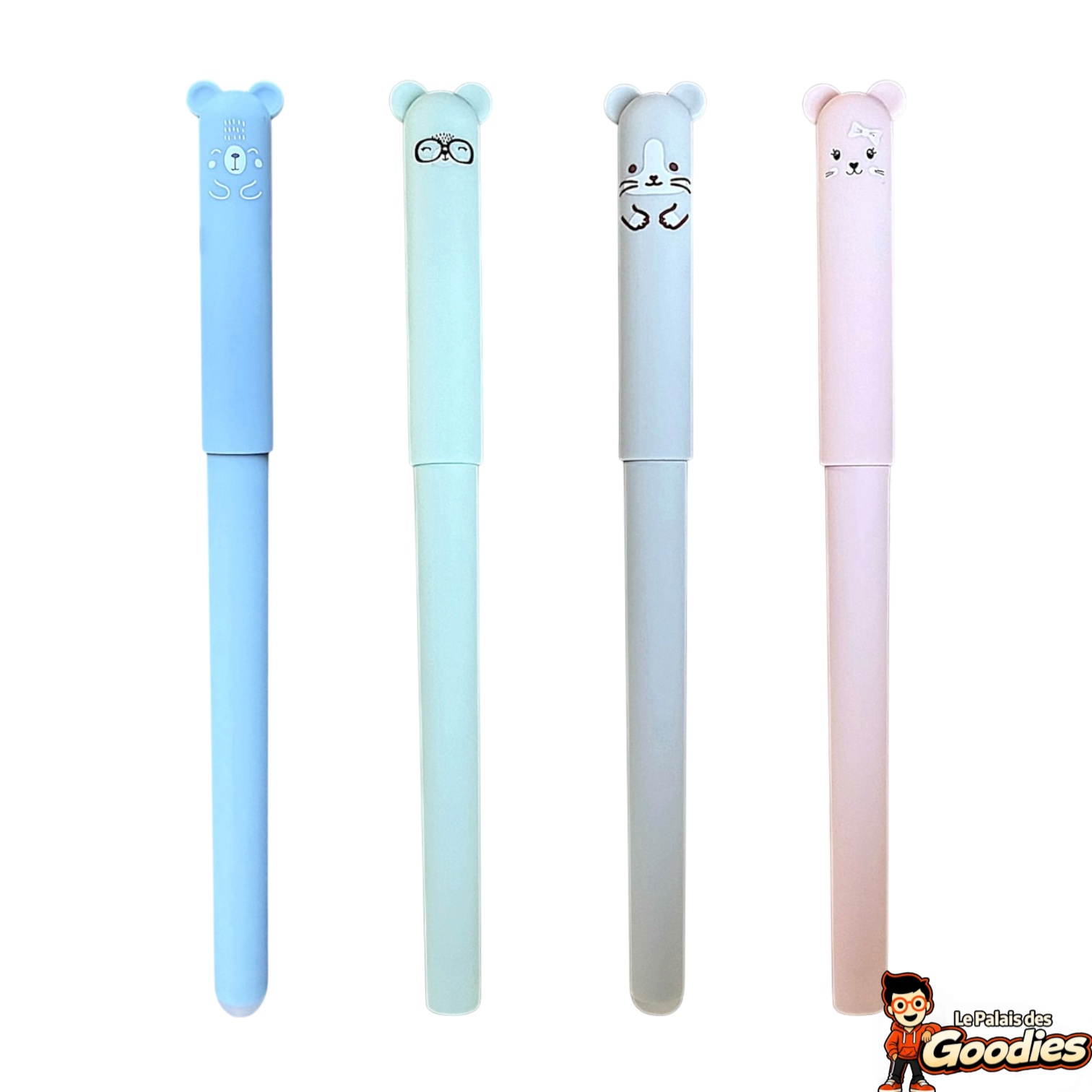 Set de 4 stylos gel effaçables animaux pastel