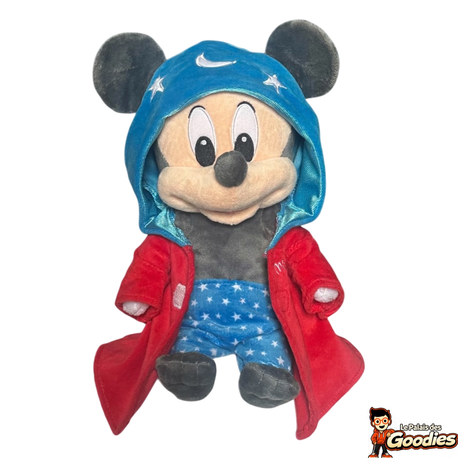 Disney - Mickey Mouse : Peluche bébé à capuche étoilée et peignoir rouge