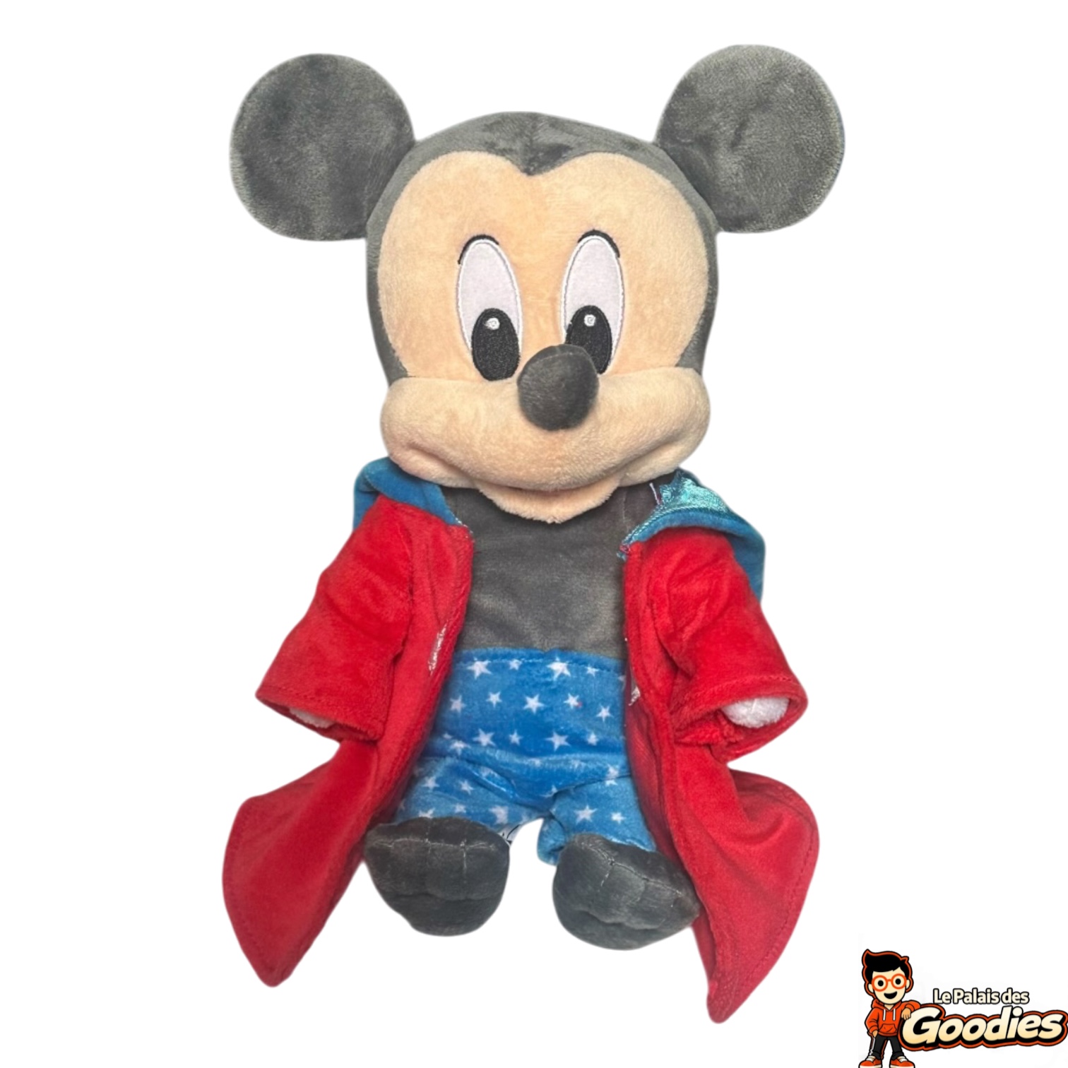 Disney - Mickey Mouse : Peluche bébé à capuche étoilée et peignoir rouge