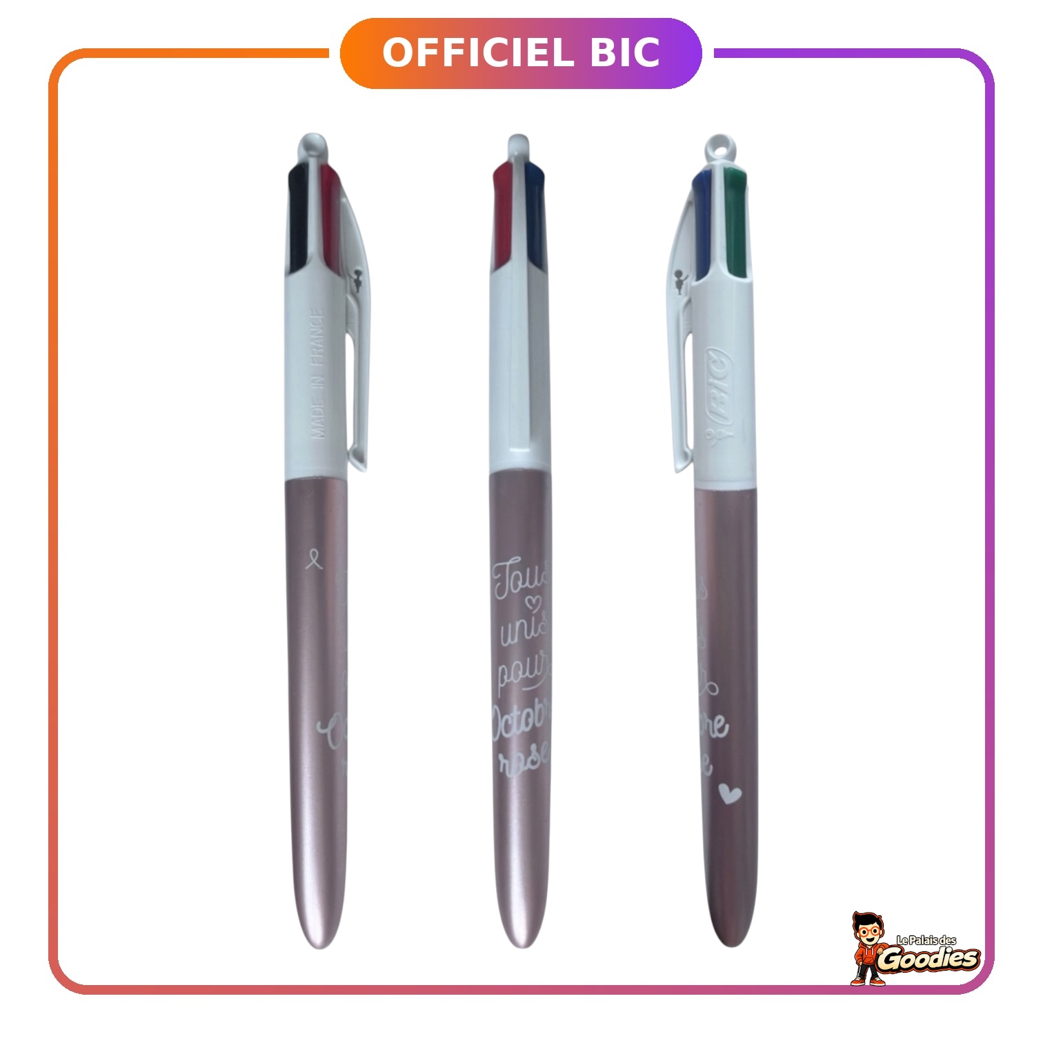 Octobre Rose : Stylo BIC 4 couleurs rose métallisé « Tous unis »
