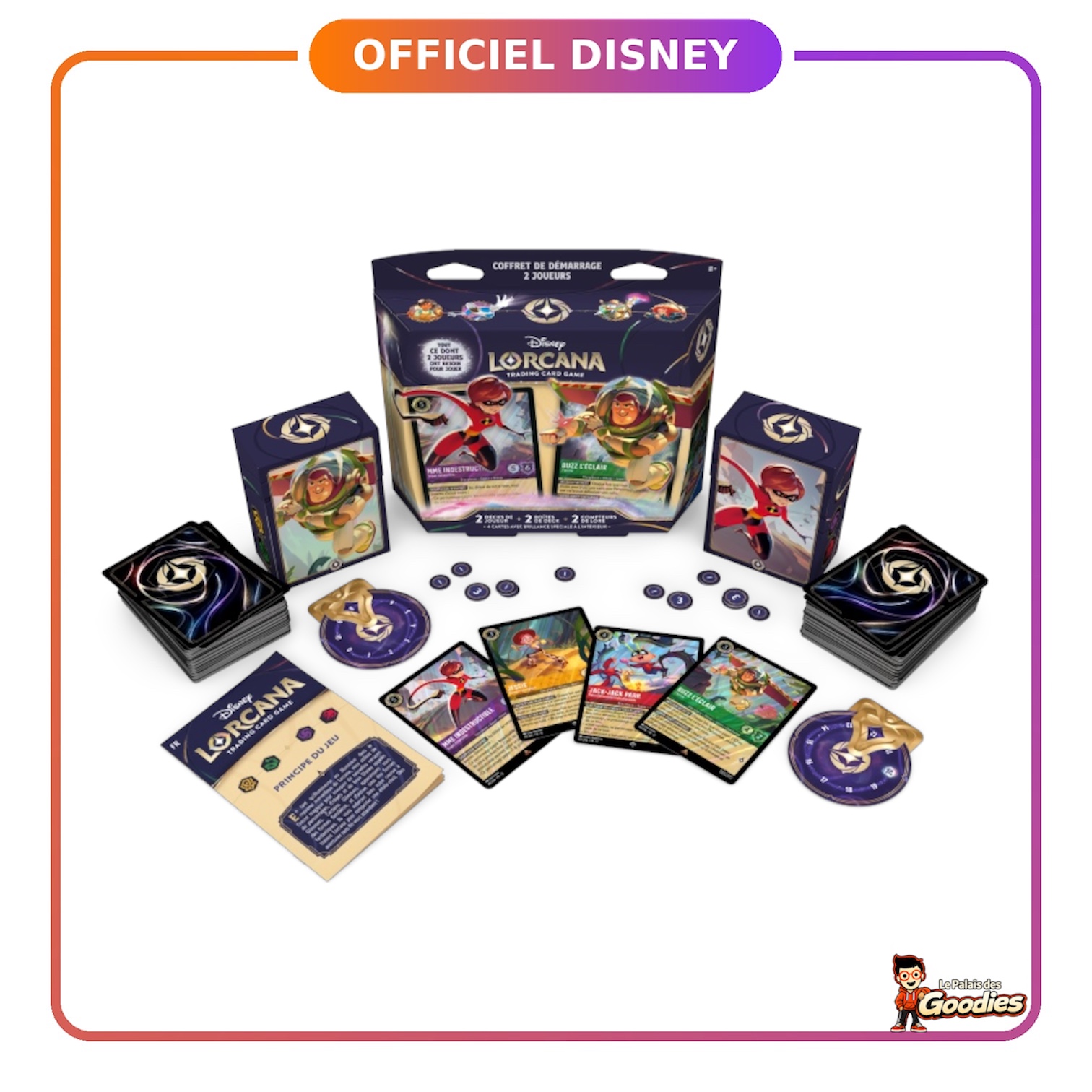 Disney Lorcana - Contrées Inconnues : Coffret de démarrage 2 joueurs Mme Indestructible et Buzz lÉclair