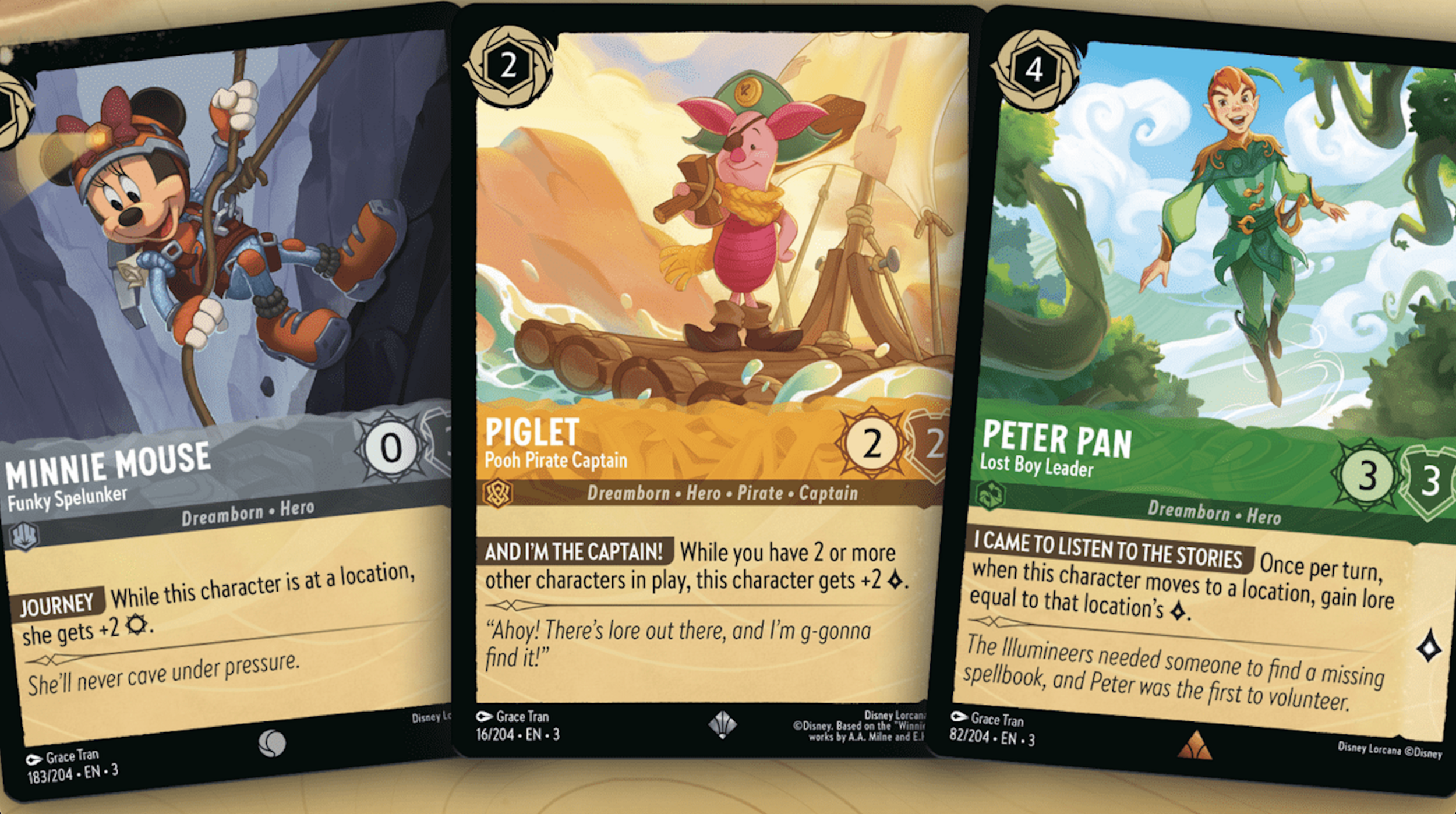 Cartes Disney Lorcana du Premier Chapitre étalées