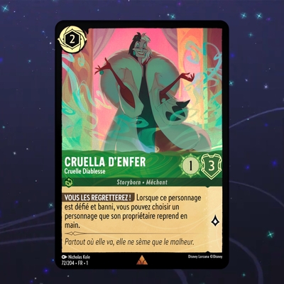 Disney Lorcana TCG : Carte "Cruella D'Enfer" Foil (72/204) le palais des goodies