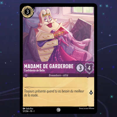 Disney Lorcana TCG : Carte "Madame de Garderobe" (carte 57/204) le palais des goodies