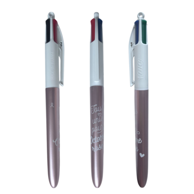 Stylo Bic 4 couleurs : Octobre rose - le palais des goodies
