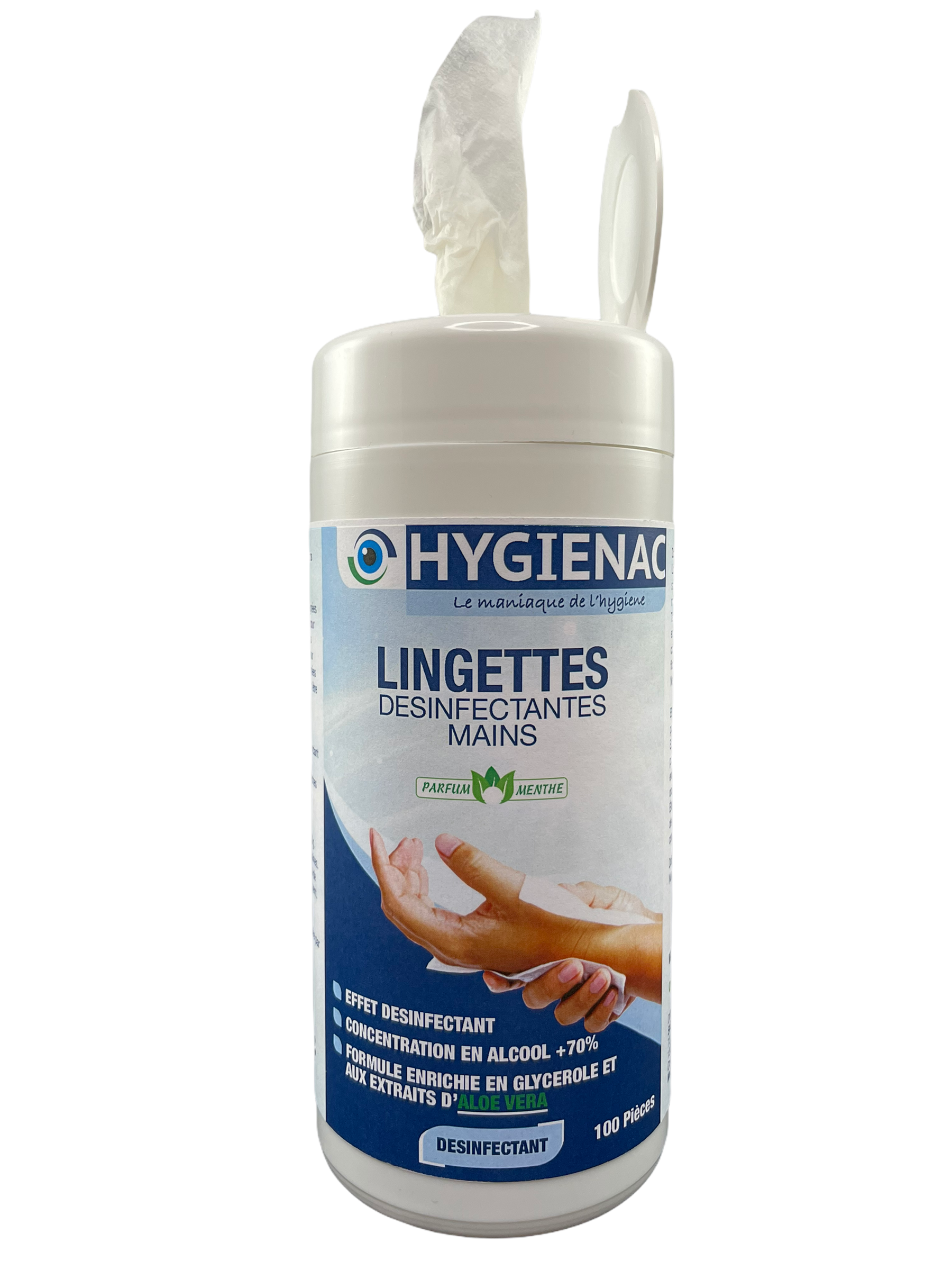 lingettes desinfectantes grd format Aloe vera et manthe 100 pièces HYGIENAC