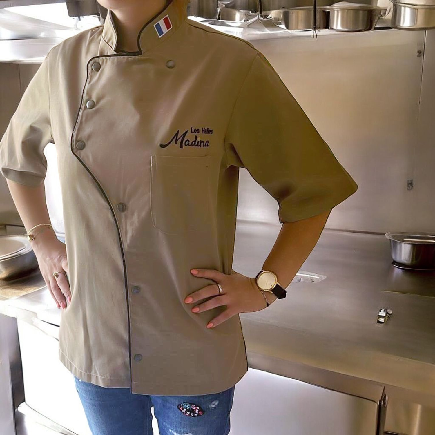 Veste de Chef Cuisinier Beige Personnalisée