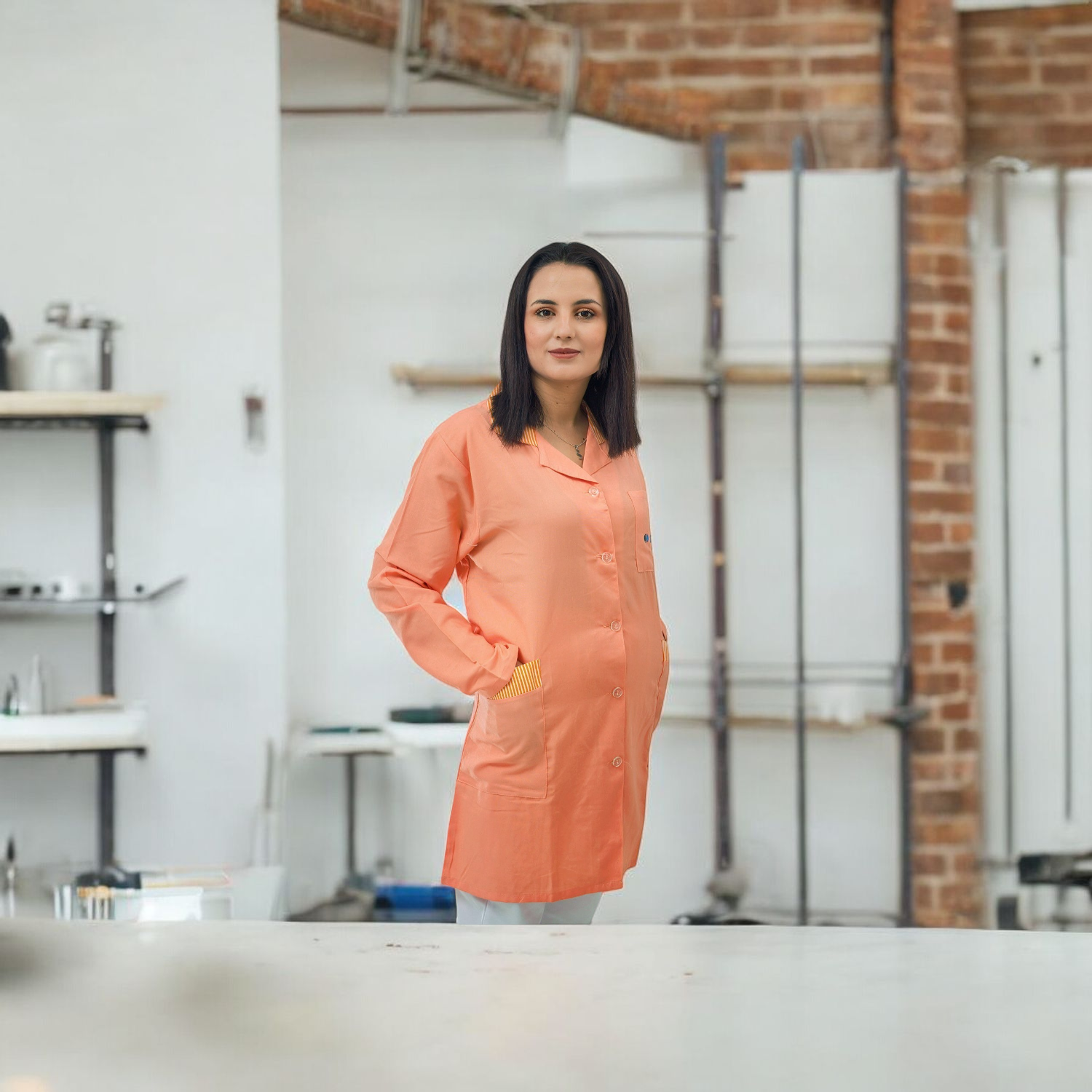 Blouse de Travail Orange pour Femme