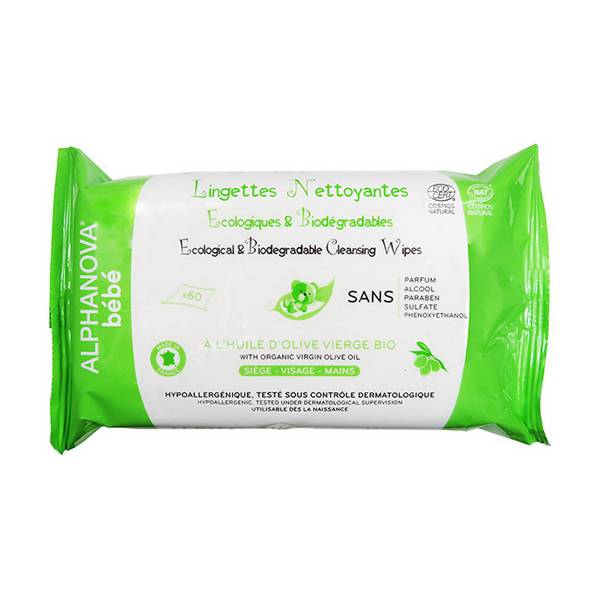 ALPHANOVA Bébé Lingettes Nettoyantes Sans Parfum - 60 Lingettes