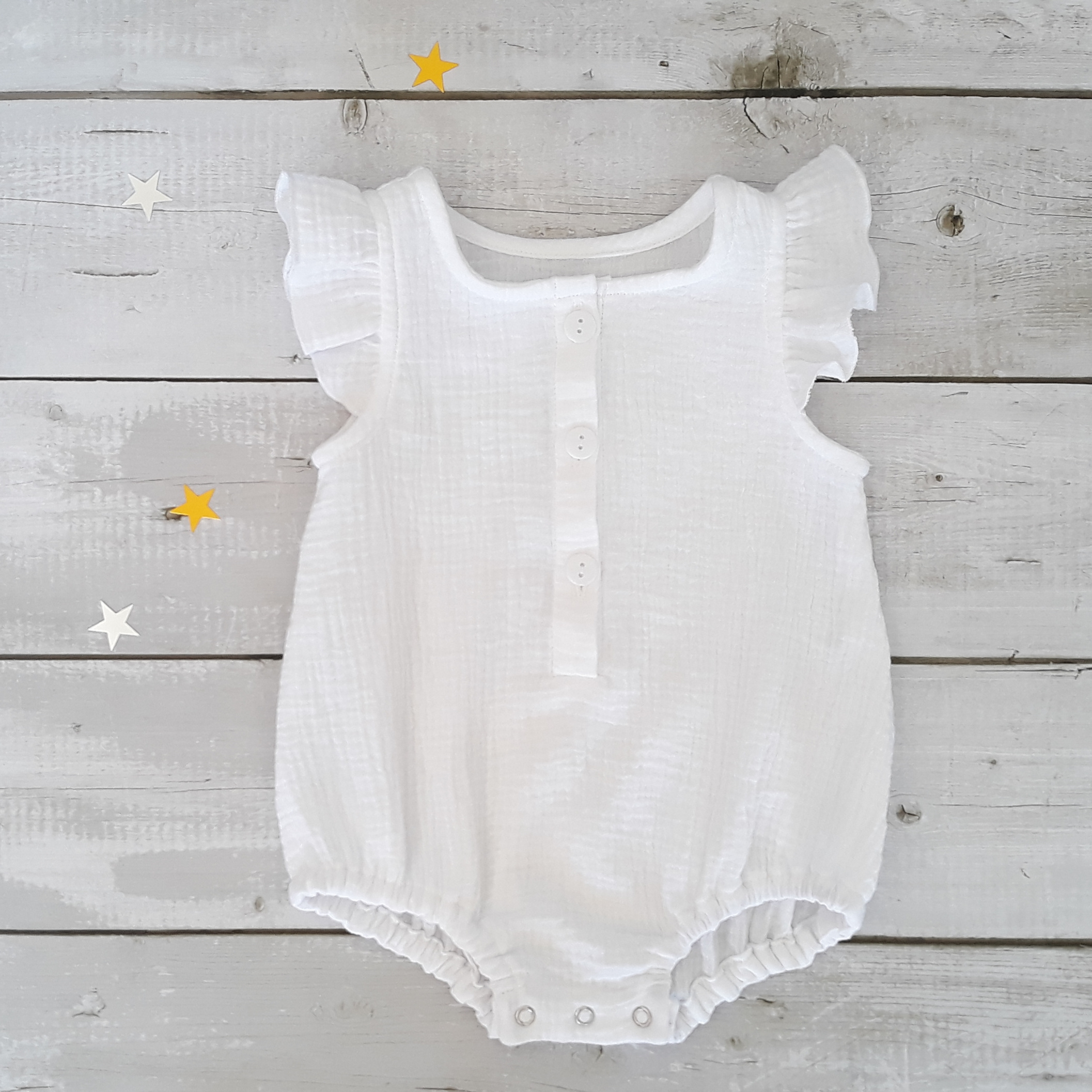 barboteuse sans manche double gaze blanc