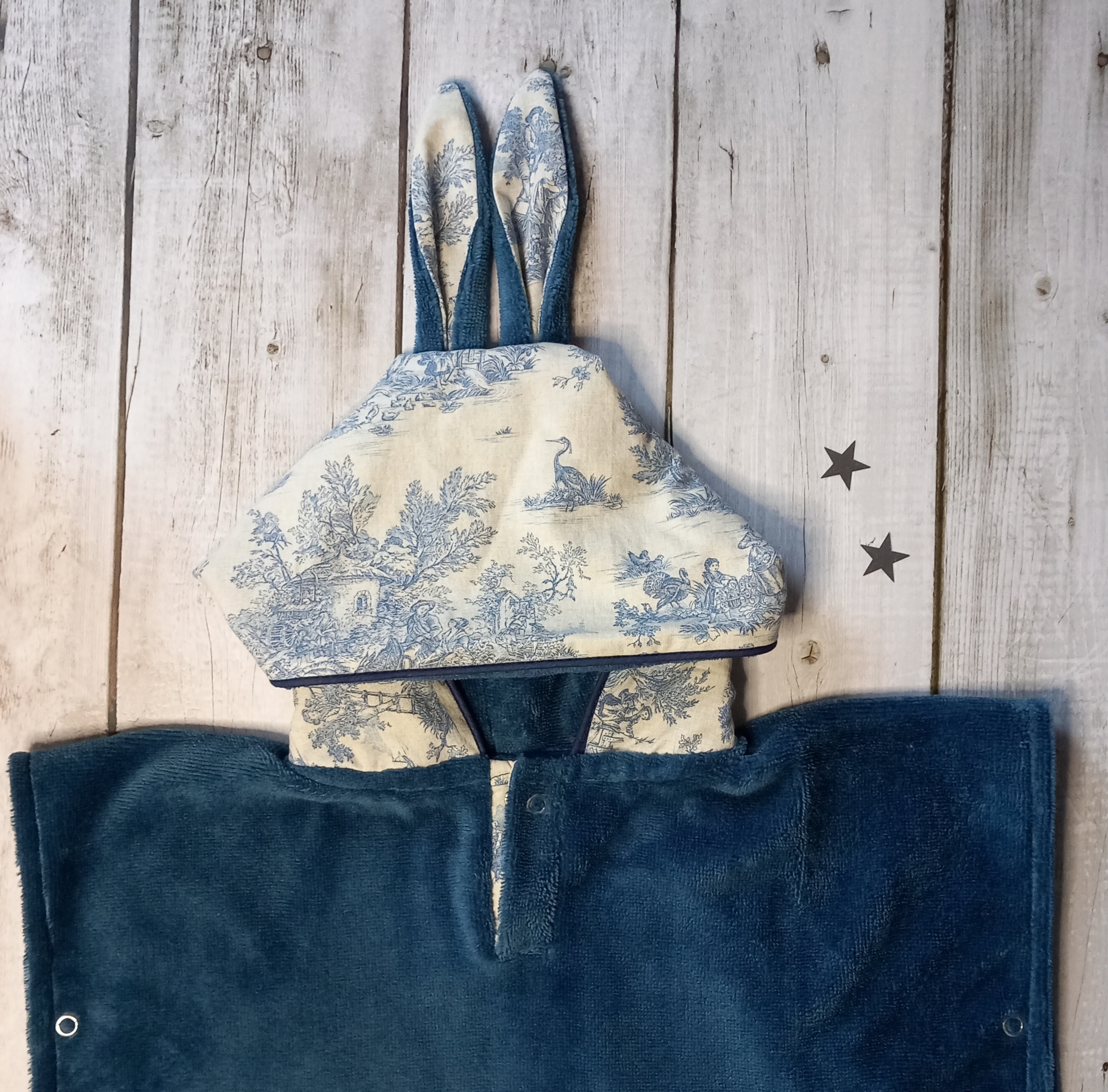 poncho bain bleu toile de jouy