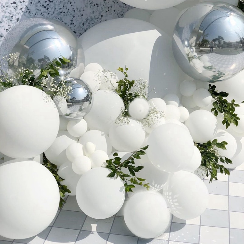Ballon Blanc confettis Or et Argent