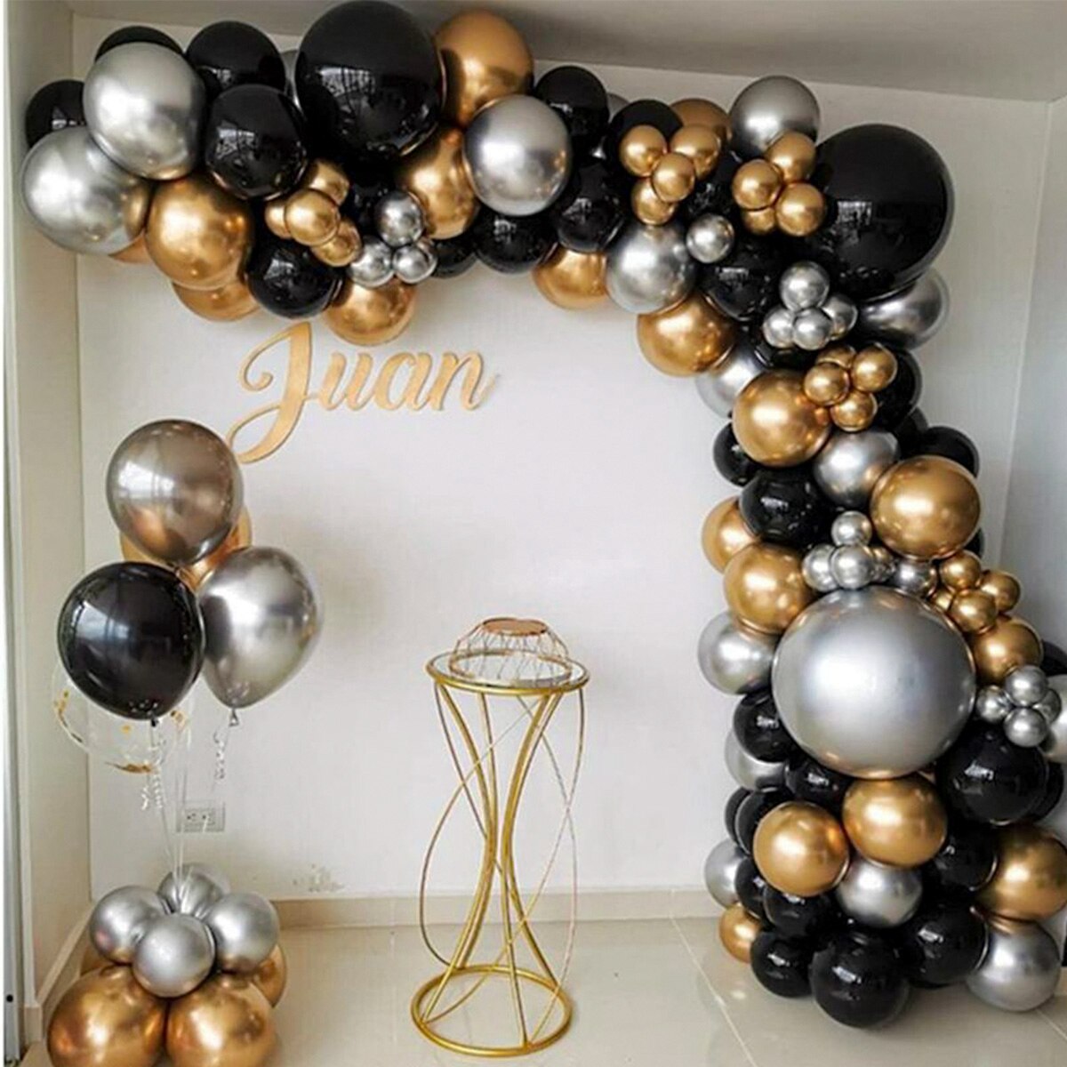 Ballons-en-Latex-avec-confettis-guirlande-en-arc-noir-et-or-d-cor-de-f-te