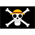 Banni-re-de-trompette-de-pirates-une-pi-ce-chapeau-de-paille-autour-du-drapeau-de