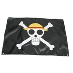 Banni-re-de-trompette-de-pirates-une-pi-ce-chapeau-de-paille-autour-du-drapeau-de