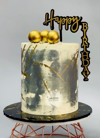 Topper en acrylique Verticale - Happy Birthday - Or sur Noir