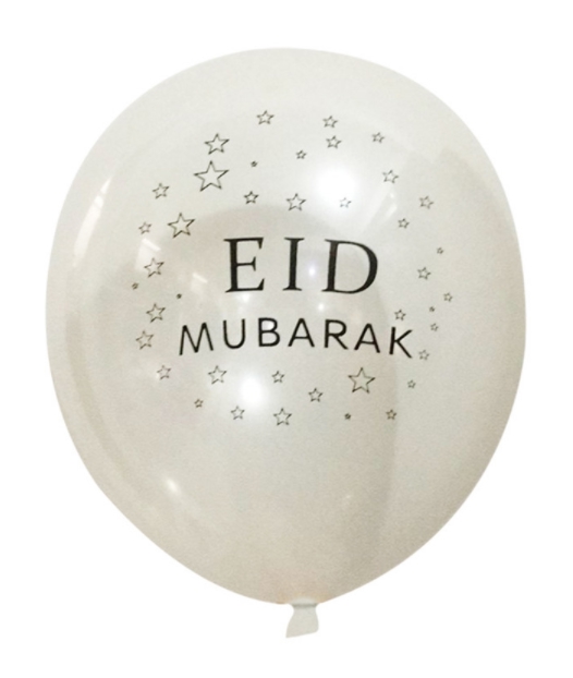 Ballons - Eid Mubarak avec Etoiles - Blanc - Lot de 5