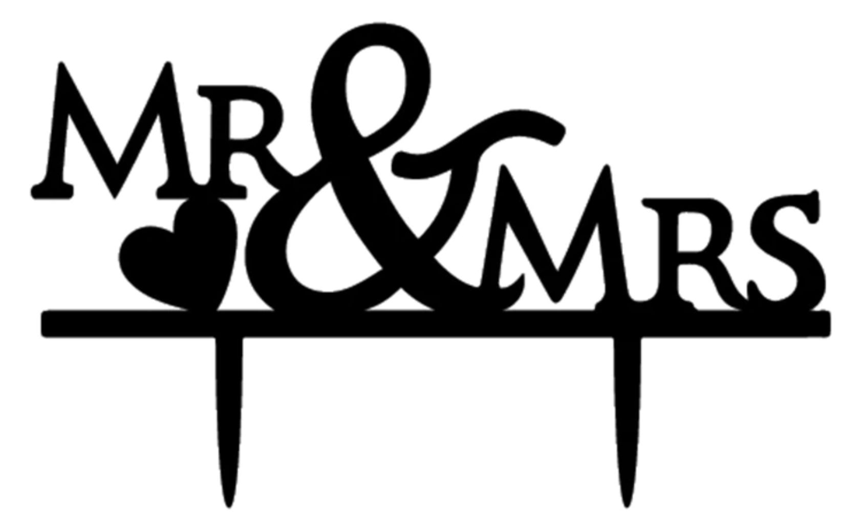 Topper en acrylique - Mr & Mrs avec Coeur - Noir