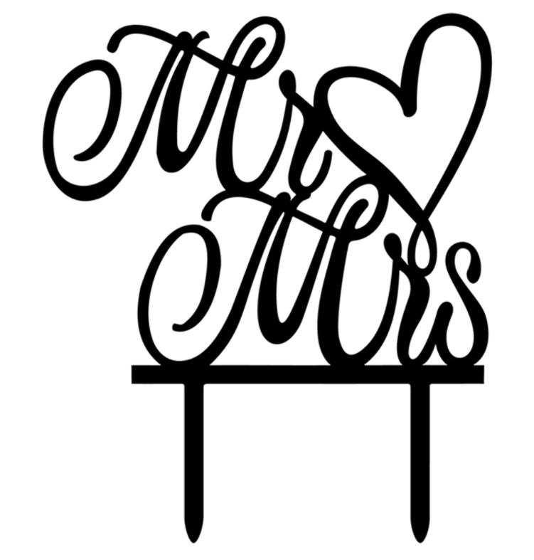 Topper en acrylique - Mr (Coeur) Mrs - Noir