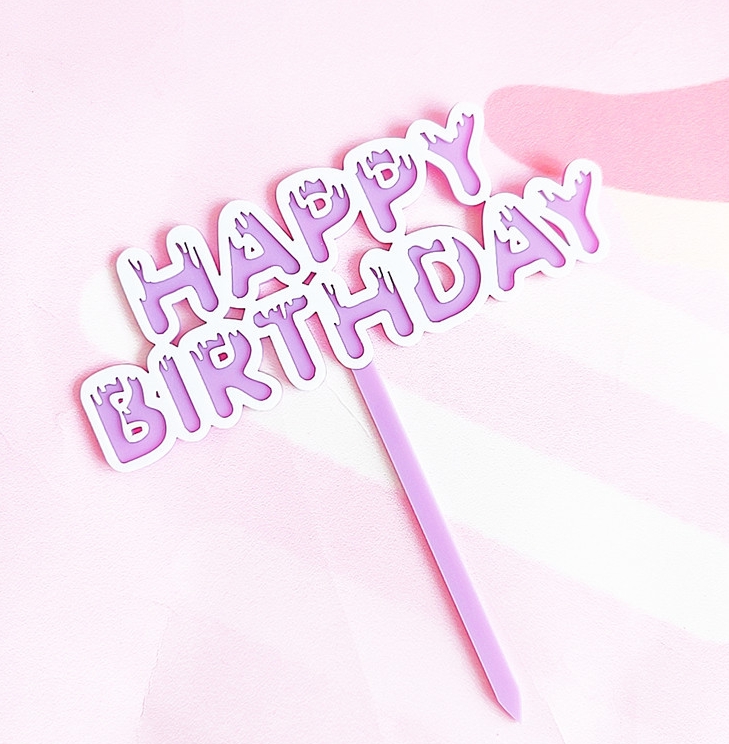 Topper en acrylique - Happy Birthday Drip - Violet