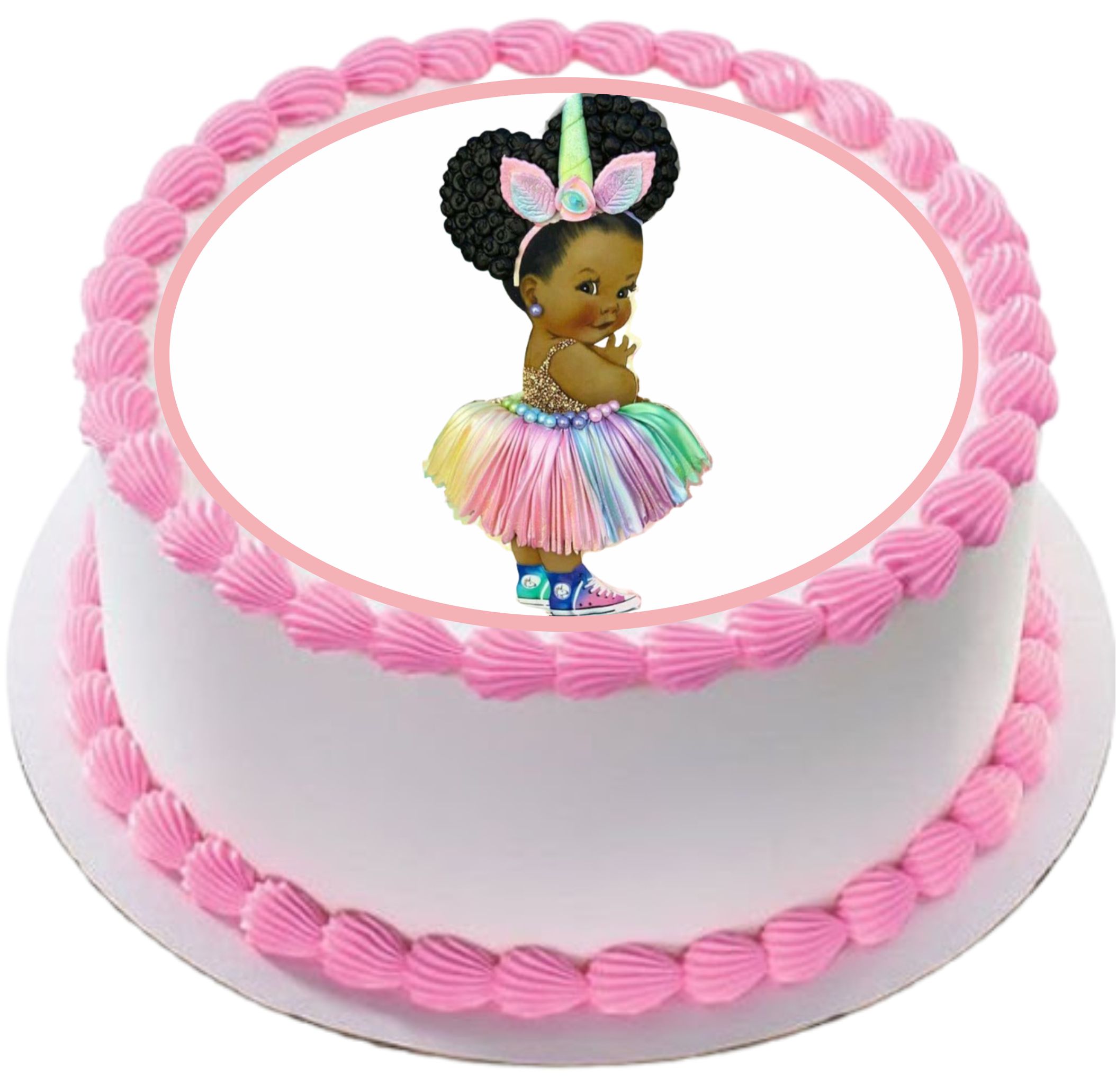 Disques en sucre Gâteau – Fille Afro - Licorne