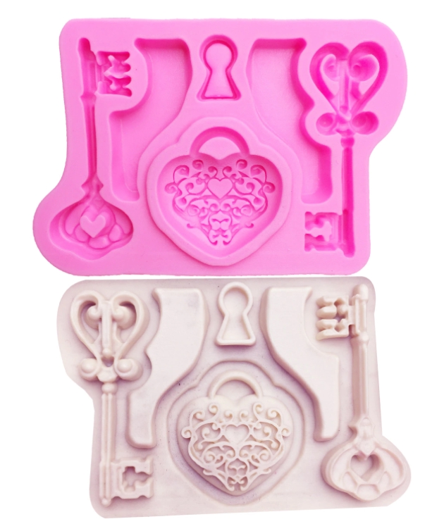 Moule en silicone Rose - Clés et Cadenas Coeur