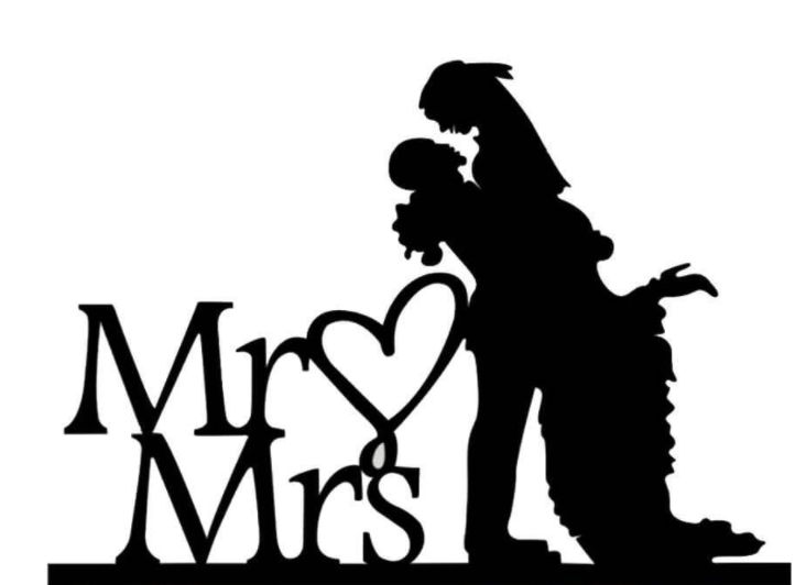 Topper en acrylique - Mr (Coeur) Mrs avec Couple - Noir