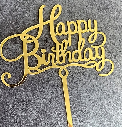 Topper en acrylique - Happy Birthday Curly - Or