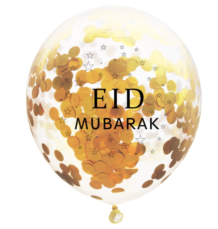 Ballons avec Confettis - Eid Mubarak - Or - Lot de 5