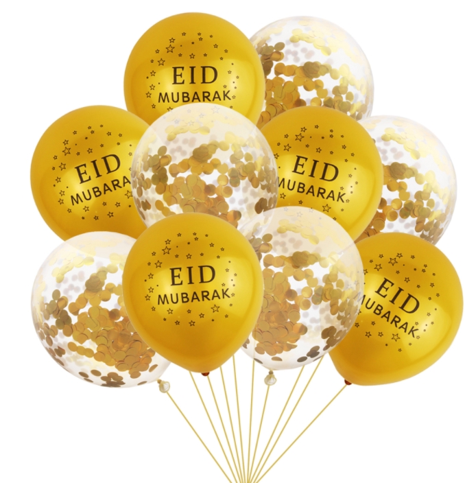 Ballons avec Confettis - Eid Mubarak - Or - Lot de 10